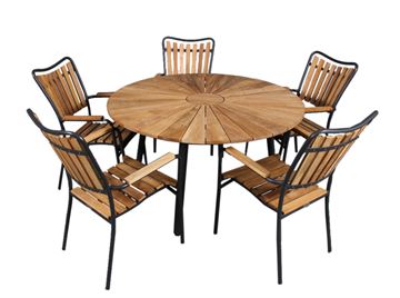 Havemøbelsæt - Teak ø130 cm havebord med 5 stole  